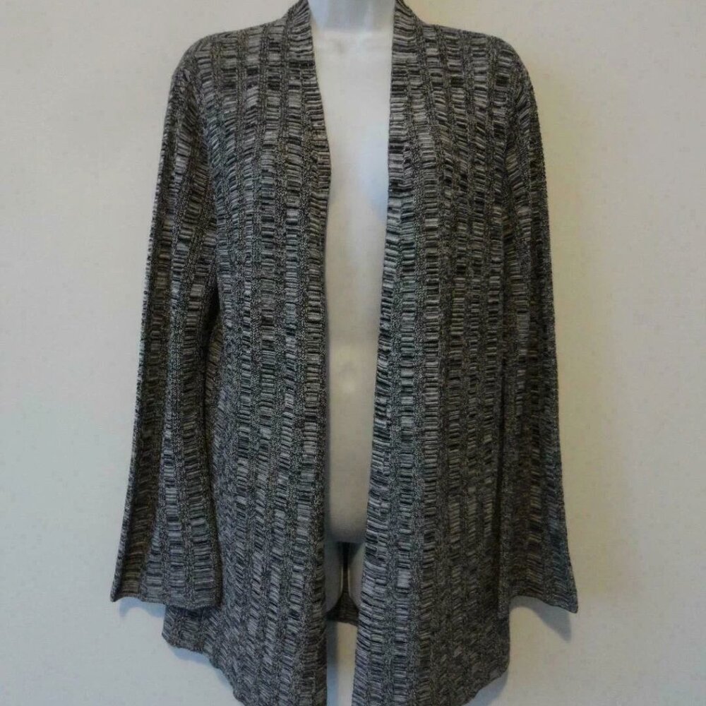 NWT EILEEN FISHER Black White Silk Linen Bell Sleeve Cardigan Sweater Small